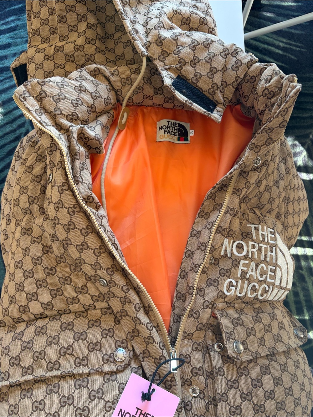 The North Face Beige Monogram Puffer Bomber Jacket - Picture 2 of 2